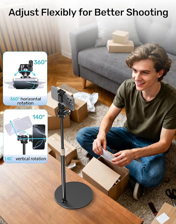 Webcam Stand for Desk, Raise Height Desktop Stand with Adjustment for Logitech Webcam C920 C922 BRIO, 360°Rotatable Ballhead Desktop Tripod for Live Streaming/Video Calling with 1/4" Thread