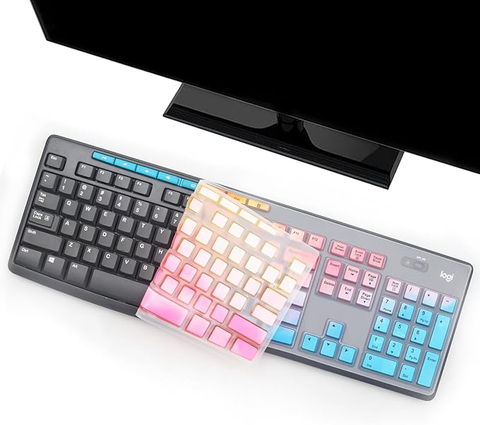 i-Tensodo Keyboard Cover for Logitech MK200 MK260 MK270 MK275 MK295 & K200 K260 K270 Keyboards, US Layout - Dazzling Multicolor Silicone Dust-Proof Washable Skin