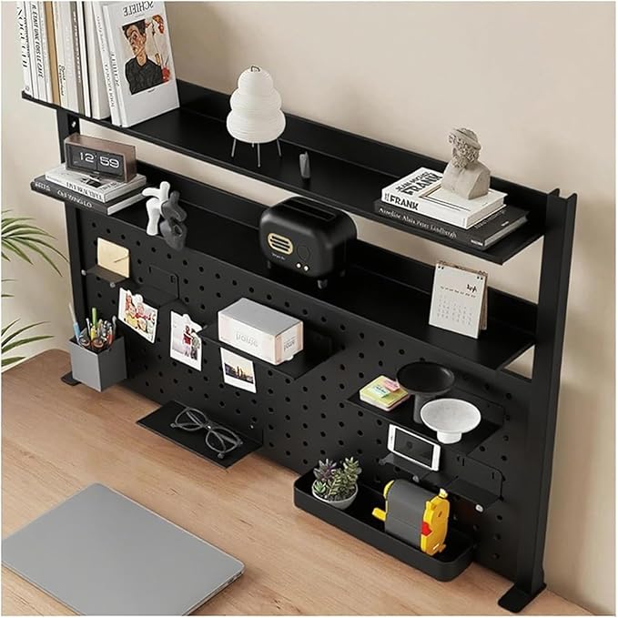 Clamp on Desk Organizer Shelf, Desk Extender with Pegboard, Gaming/Computer Desk Accessories with Shelf, Privacy Panel for Office, Clamp-on Desktop Shelving Syste (Black, 31.5in/80cm)