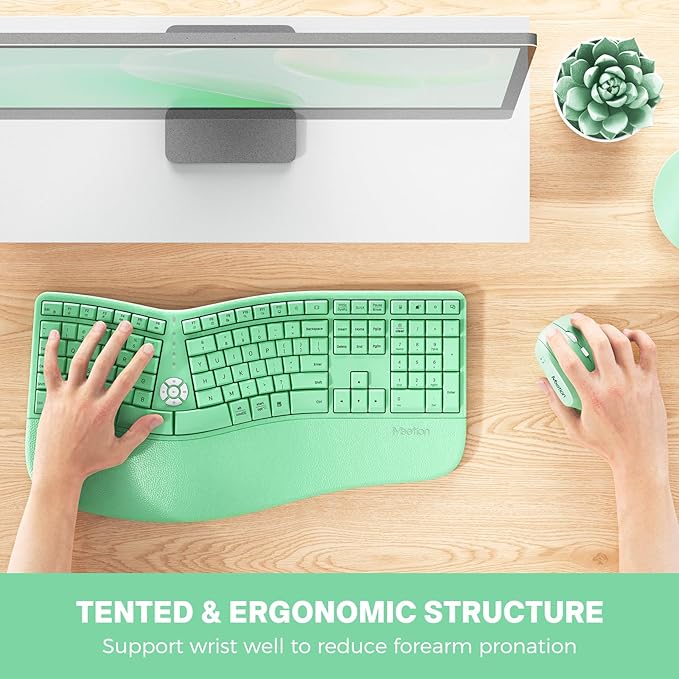 MEETION Ergonomic Keyboard and Mouse, Wireless Keyboard with Vertical Mouse, Split Curved Keyboard with Wrist Rest, Natural Typing USB Receiver Rechargeable Full Size, Windows/Mac/PC/Laptop, GN