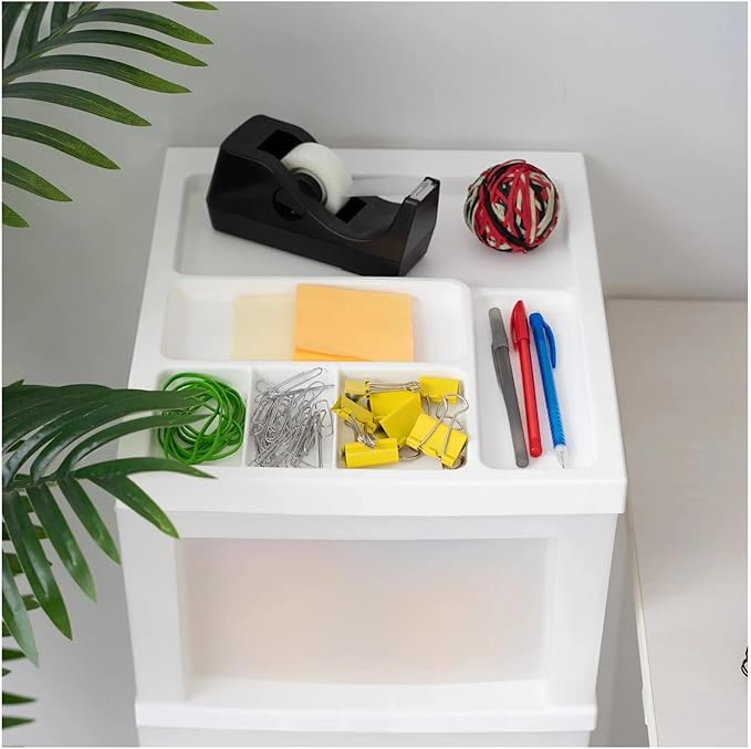 4-Drawer Narrow Plastic Storage Cart, with A Top Storage Compartment, Multi-functional Mobile Storage Cabinet, Suitable for Offices, Dormitories, and Craft Rooms. (White)