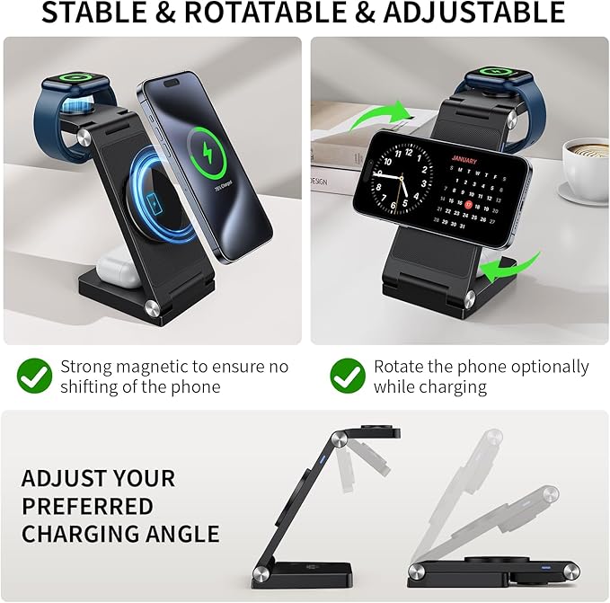 2026 Traveling Wireless Mag-Safe Fast Charging Station,Magnetic 3 in 1 Charger with Light for iPhone 17 16 15 14 13 12 Pro Max Plus,Apple Watch Series & Air pods 4 3 2 Pro-Gifts for Wife & Husband