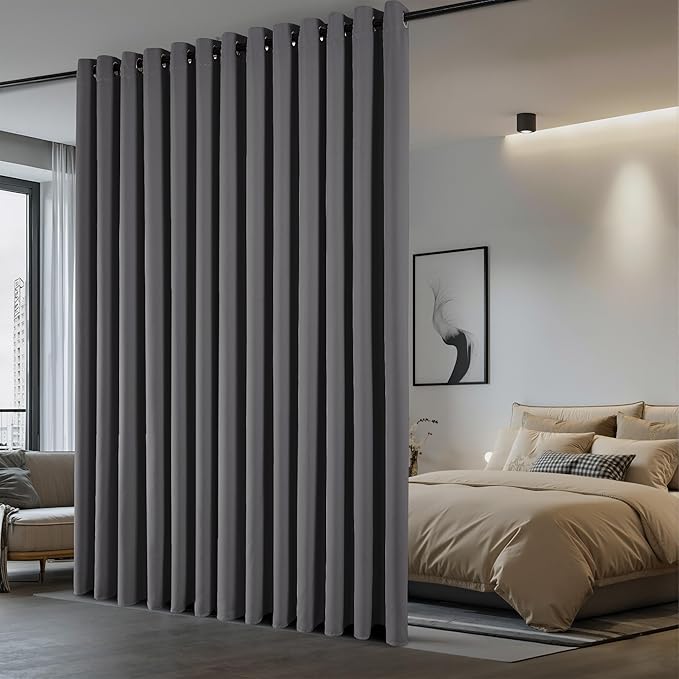 NICETOWN Closet Door Curtain, Noise Blocking Room Divider Curtain Screen Partitions, Premium Heavyweight Blackout Curtain Panel with Grommet Top for Shelves (One Panel, 10ft Wide x 8ft Long, Grey)