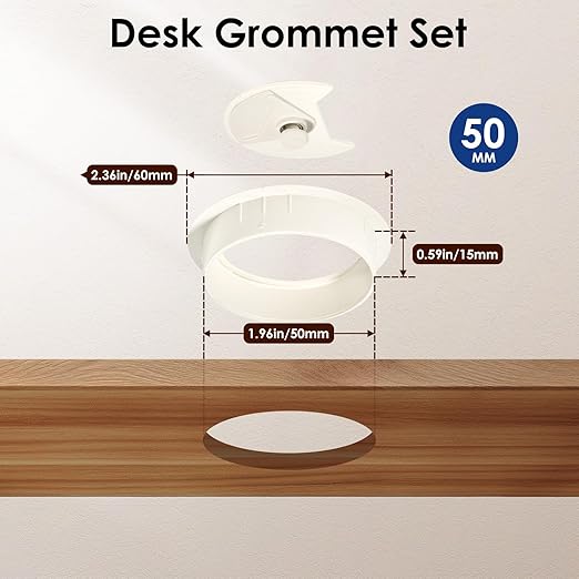 Desk Grommet 2 Inch (50 mm) 12 Pieces, Desk Hole Cover for Cables, Desk Wire Hole Insert, 2" Desk Hole Grommet, Cable Grommet, Desk Cord Hole Cover, Desk Cable Hole Cover with Hole Saw - White