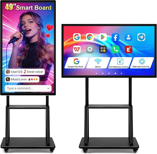 49" Smart Board, Electronic Interactive Smartboard for Classroom, Screen Mirroring, Android iOS 12, Digital Whiteboard for Presention Annotation Live Streaming(Wall Mount Included)