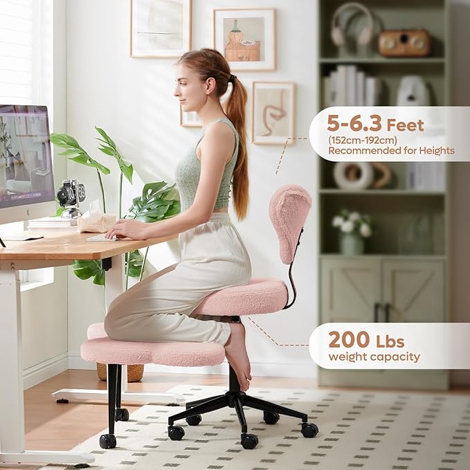 Pinmoco Pink Criss Cross Chair with Heart Shaped Backrest, 31.5" Cross Legged Office Chair with Teddy Fleece, Armless Swivel Desk Chair for Home Office, Vanity & Reading, Adjustable Height