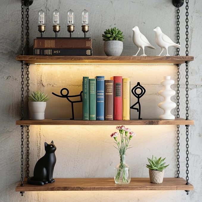Metal Bookends Yoga-Style Bookends Decorative Cute Book Ends for Shelves Reading Decor Bookshelf Decor Book Stoppers for Bookshelf Home Office Desk Book Lovers Gift