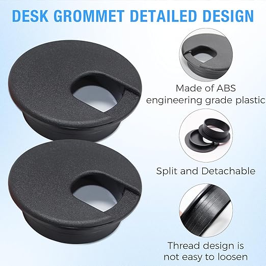 Desk Grommet 2" (50 mm), Desk Cord Hole Cover, Cable Grommet ABS Plastic, Desk Hole Grommet for Office and Home Table Cable, Detachable Cable Cord Organizer (Black 2 Pcs)