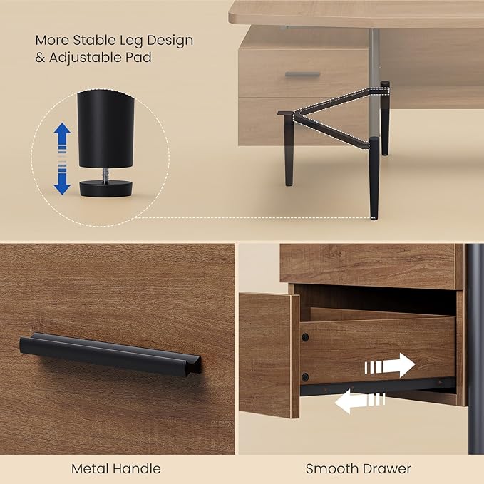 70.9" Modern Executive Desk, Wooden Computer Desk with 2 Drawers and File Drawer, Privacy Panel & Open Storage Shelf, Large Home Office Writing Desk, Brown