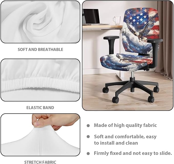 GLENLCWE American Flag Eagle Seat Covers for Chairs Protective Easy to Install Seat Cushion Split Protectors Lightweight Computer Office Chair Cover
