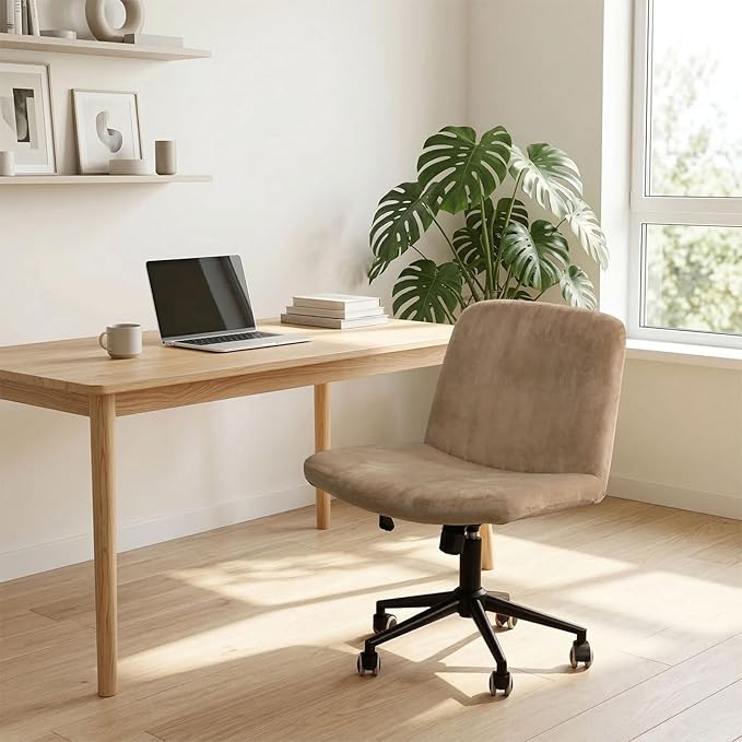 NICEEC Criss Cross Chair Cover Armless Office Dorm Desk Chair Covers Vanity Chair Covers Computer Mid Back Wide Seat Chair Without Arms Protector Spandex Stretch Slipcover Coffee(No Chair Only Cover)