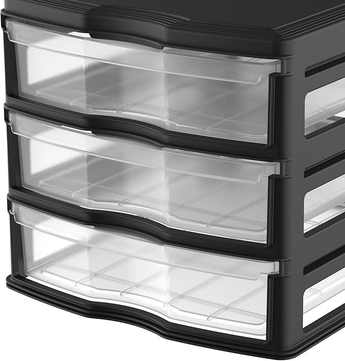 Life Story 3 Drawer Stackable Shelf Organizer, Plastic Storage Drawers for Bathroom Storage, Makeup, or Pantry Organization, Black
