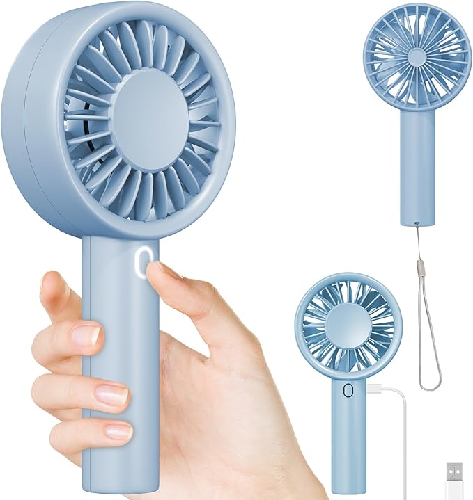 Decute Handheld Turbo Fan Strong Wind Mini Portable Fans, Hand Held USB-C Rechargeable Travel Fan for Indoor Makeup Office Desktop and Outdoor Beach, for Women Girl Men Boy(blue)
