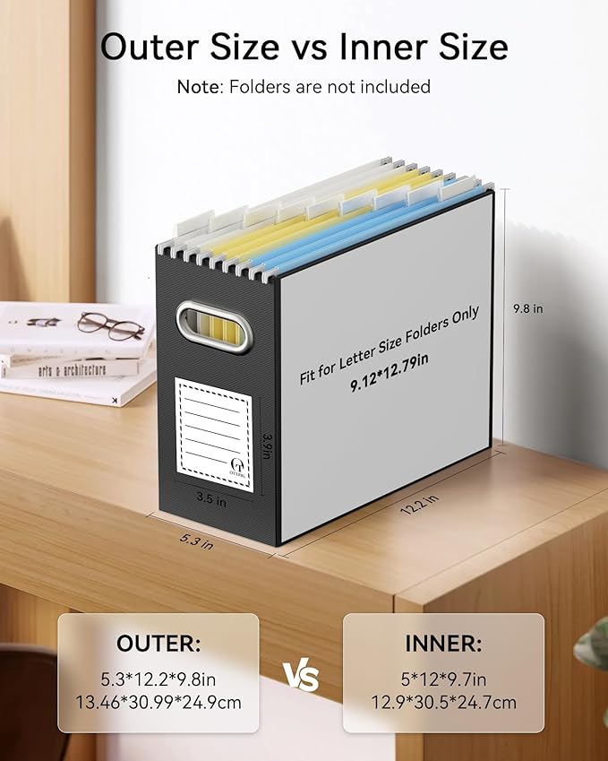 Oterri Cardboard File Organizer Box for Hanging File Folders Letter Size,File Box for Computer Desk,File Cabinet,Working Home,Office,Classroom (Black, Letter Size - 1 Pack)