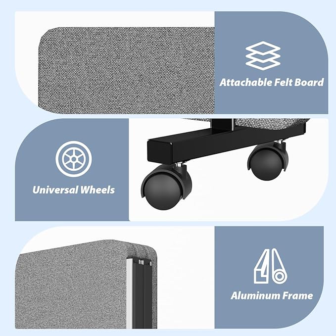 Room Divider Soundproof Privacy Panel with Wheels, 3 Panel Wall Divider (Aluminum Frame) for Room Partition, Folding Room Dividers Space Separation Office Cubicle Wall Divider Sound Proof Separator