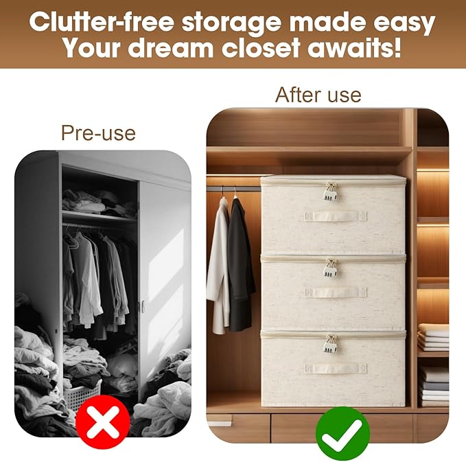 Lockable Bag Storage Organizer, Lockable Storage Box, Organizer Bag Bins Case, Foldable Fabric Box with Handles, Storage Box with Lid for Clothes, Clothes Storage (16 x 12 x 8 inches)