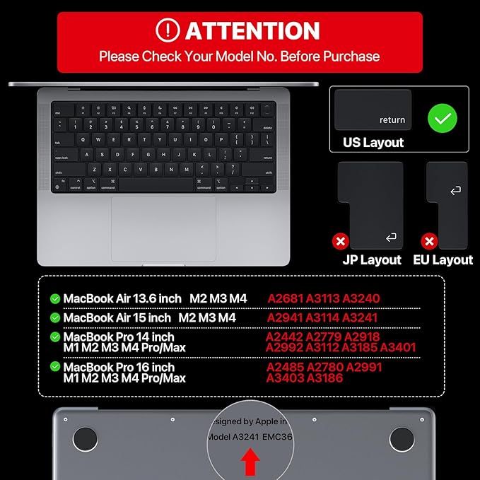 Soonjet Premium Keyboard Cover Protector, Ultra Thin Keyboard Skin for 2026 2025-2021 M5/M4/M3/M2/M1 Pro/Max MacBook Pro 14/16, M5-M2 MacBook Air 13/15, US ANSI Layout