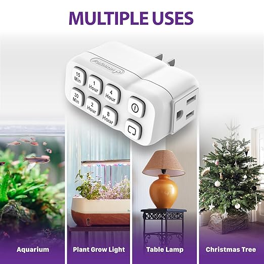 Fosmon Countdown Plug-in Timer Dual Outlets, Indoor Light Timers for Electrical Outlets, 15-30 Min, 1-2-4-8 Hour Settings, Grounded 3-Prong, 15A/1875W, ½ HP, 2-Pack