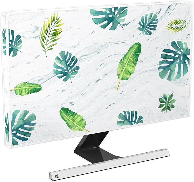 Tropical Leaf Monitor Dust Cover 22, 23, 24, 25 Inch Summer Holiday Hawaii Foliage Waterproof Computer Monitor Cover Anti-Static Dustproof Protective Cover for Home Office LCD/LED/HD