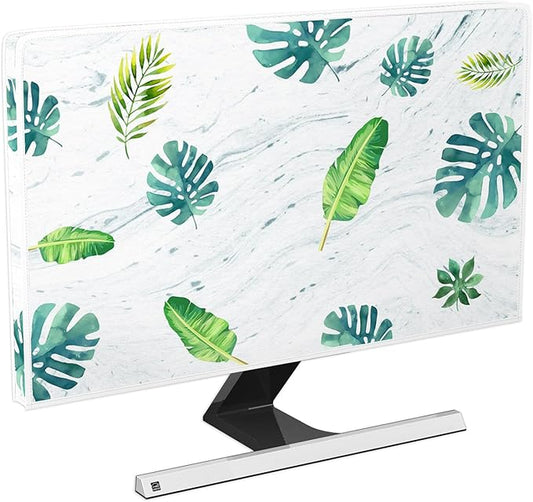 Tropical Leaf Monitor Dust Cover 22, 23, 24, 25 Inch Summer Holiday Hawaii Foliage Waterproof Computer Monitor Cover Anti-Static Dustproof Protective Cover for Home Office LCD/LED/HD