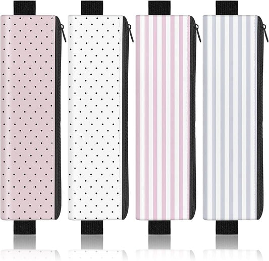 4 Pack Elastic Pen Holder for Notebook, Prints Pouch with Elastic Band and Zipper, Leather Pen Holder for Planners, Journals, Book (Simple Style)