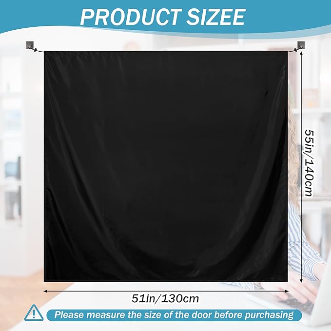 51"x55" Office Privacy Curtain with Hanging Kit - Noise Reducing Partition Screen for Cubicles, Dorms & Home Offices (Black)