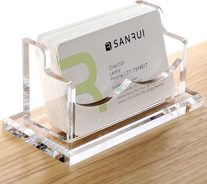 SANRUI Acrylic Business Card Holder for Desk, Horizontal Business Card Display Stand, Clear Business Card Holder Stand, Fits 50~60 Business Cards（Patent No.:US D1,000,519 S）