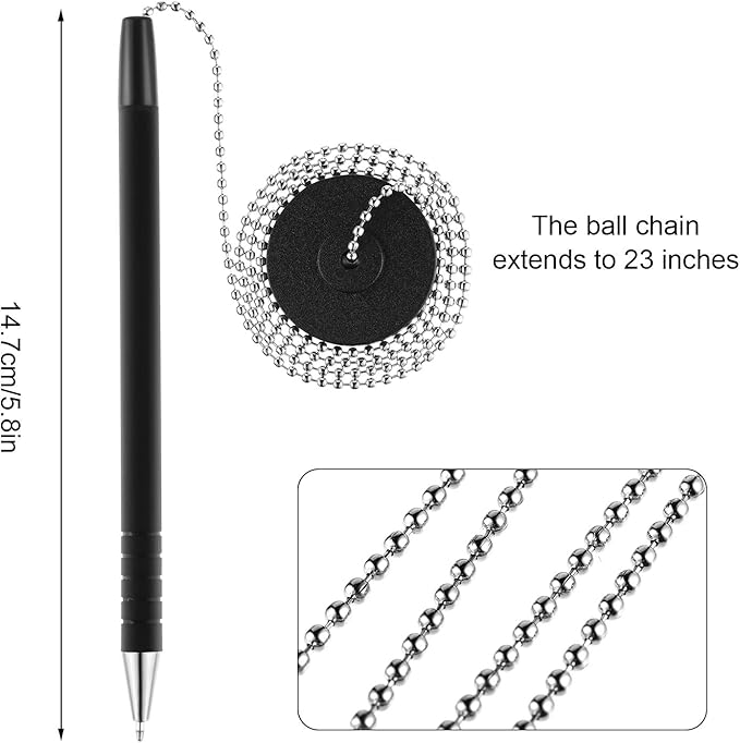 Outus 14 Pieces Secure Pen with Adhesive Chain and Security Pen Holder for Home Bank Office Hotel Supplies, Black Ink