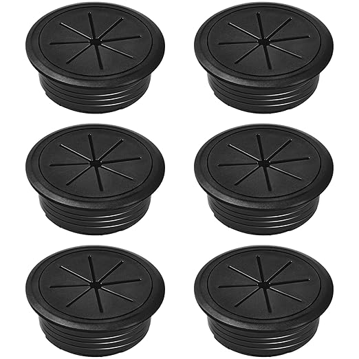 6-Pack Black Desk Grommet Cable Management Kit - 1.97 inch (5cm) Hole Cover,ABS Plastic Grommet Hole Cover Organizer for Office Computer Desk,Hide Cords Neatly
