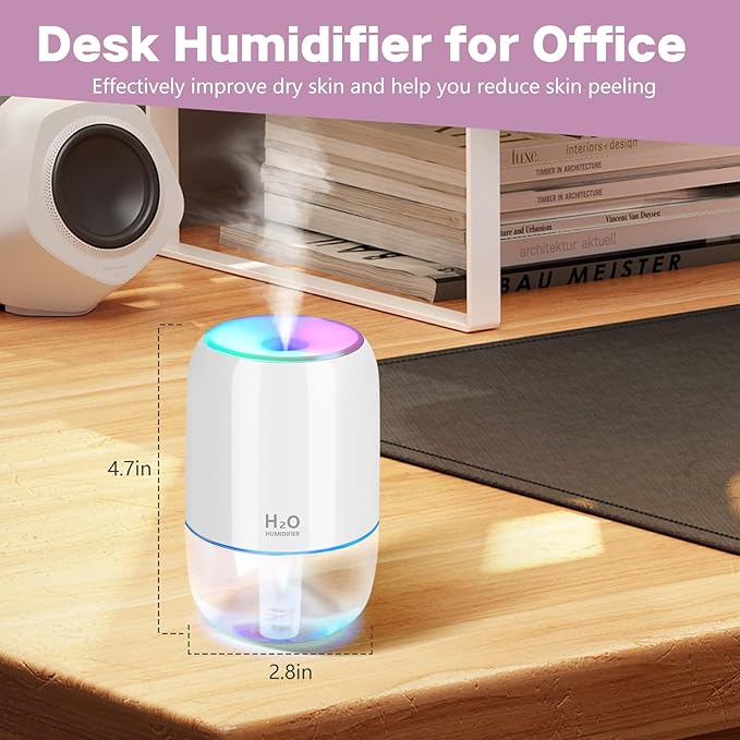 Mini Humidifiers for Bedroom, 200ml Small Humidifier for Home Plant, Room Humidifiers for Bedroom Auto Shut-off Top Fill Humidifier for Car Office Desktop, White