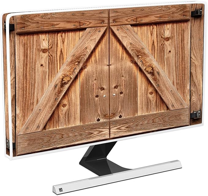 Vintage Wooden Gate Screen TV Dust Cover 32 Inch Barn Farmhouse Anti-Static LCD-Silky HD Panel Dust Protective Sleeve Compatible with iMac 24, 22-25 Inch PC,Desktop and TV