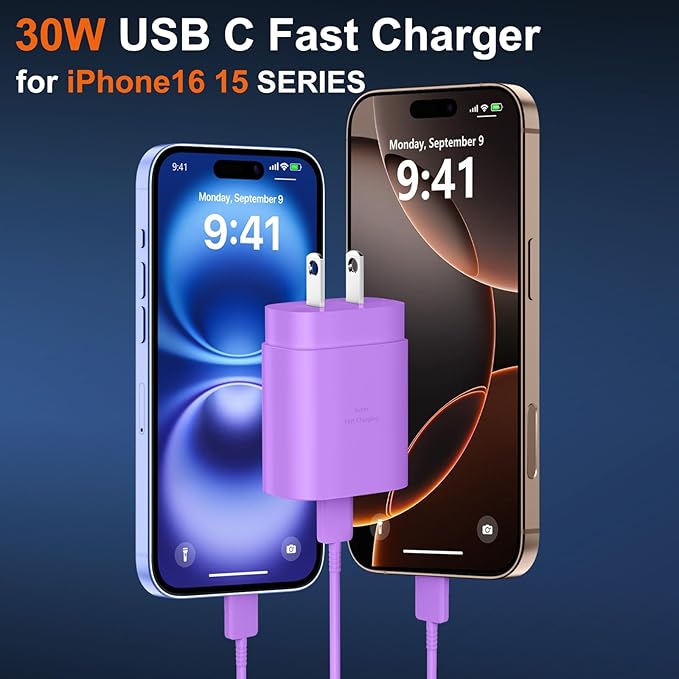 iPhone 16 15 17 Pro Max Charger 30W Type C Chargers USB C Fast Charger Block iPhone 16 Chargers Fast Charging with 10FT C Charging Cable for iPhone 17/17 Pro Max/16/16 Pro Max/15/15 Pro/iPad/Samsung