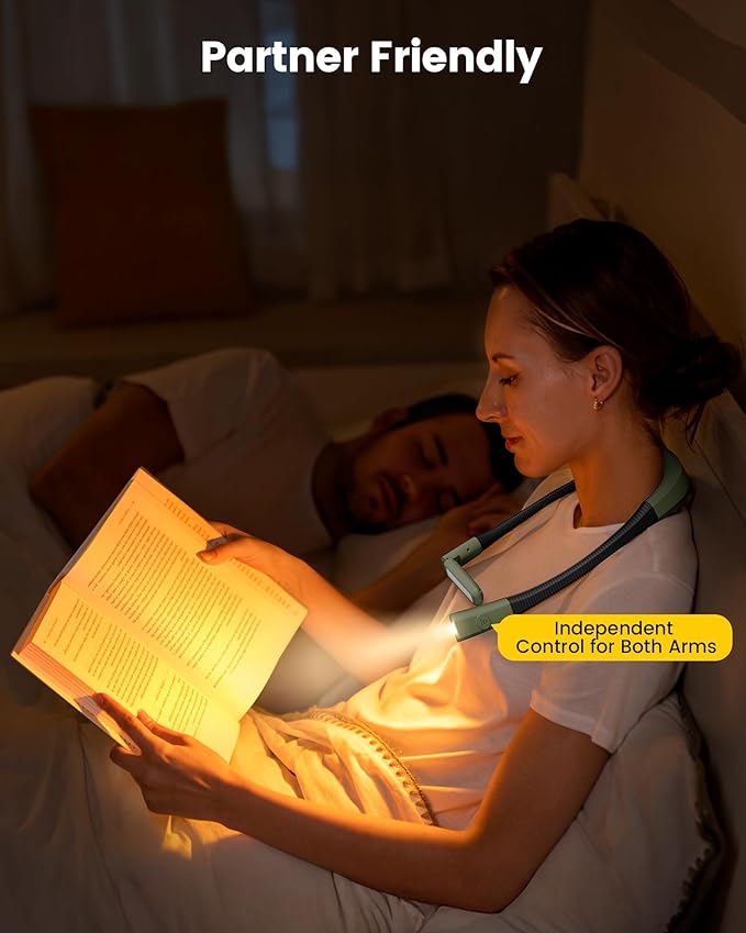 Glocusent Neck Light, 100Hrs Long Lasting Rechargeable Book Light, 5 Colors & Stepless Dimming Reading Light - Perfect Book Lights for Reading at Night, Knitting, Book Lovers Gifts
