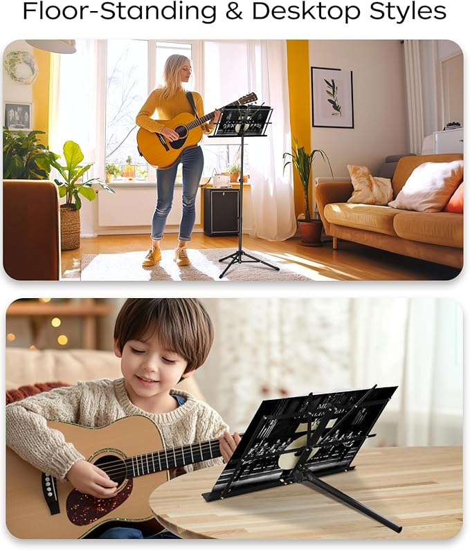 K KASONIC Music Stand, 2 in 1 Dual-Use Folding Sheet Music Stand & Desktop Book Stand, Portable Lightweight with Music Sheet Clip Holder Carrying Bag