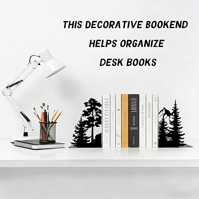 Forest Metal Bookends for Shelves, Serene Forest Decorative Book Ends, Heavy Duty Rustproof Book Stoppers for Home Office & Study Desk, Ideal Gift for Nature Lovers & Book Lovers
