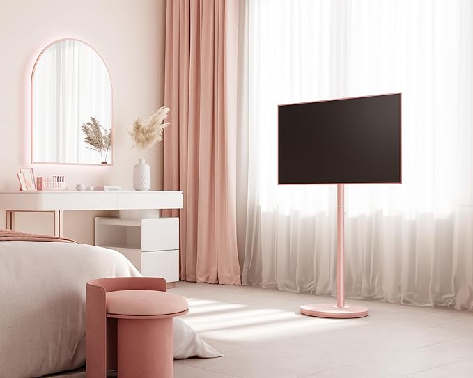 FITUEYES Design Small Rolling TV Cart for 24-48 Inches Television, Minimalist Modern TV Floor Stand on Wheels Fits Max VESA 200x200mm, V2 Portable Smart Television Stands, Pink, Master Series