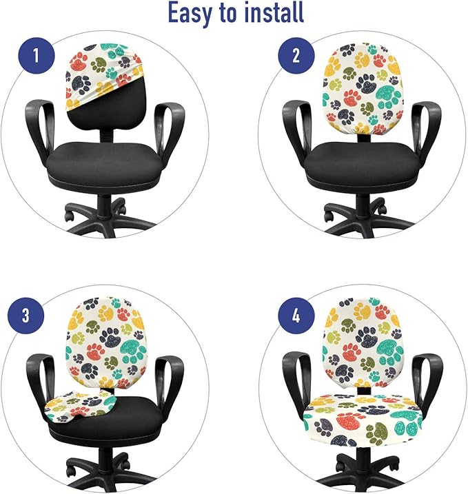 Ambesonne Dog Lover Office Chair Slipcover, Hand Drawn Paw Print Doodles Circular Pattern Children Drawing Style Animal, Protective Stretch Decorative Fabric Cover, Standard Size, Charcoal Beige