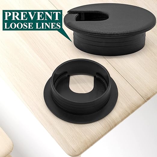 Litoexpe Black Desk Cord Grommets 2 Inch, Plastic Grommet Cable Hole Cover for Office Equipment, Computer Desk Wires - 2 Pieces