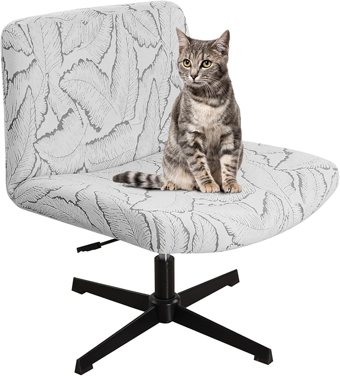 Fuloon Criss Cross Chair Cover, Stretchable, Solid Jacquard, Armless Chair Slipcovers for Office/Desk/Mid Back Wide Seat/Computer/Task/Vanity Chair (Reed -Shaped Jacquard, Grey)