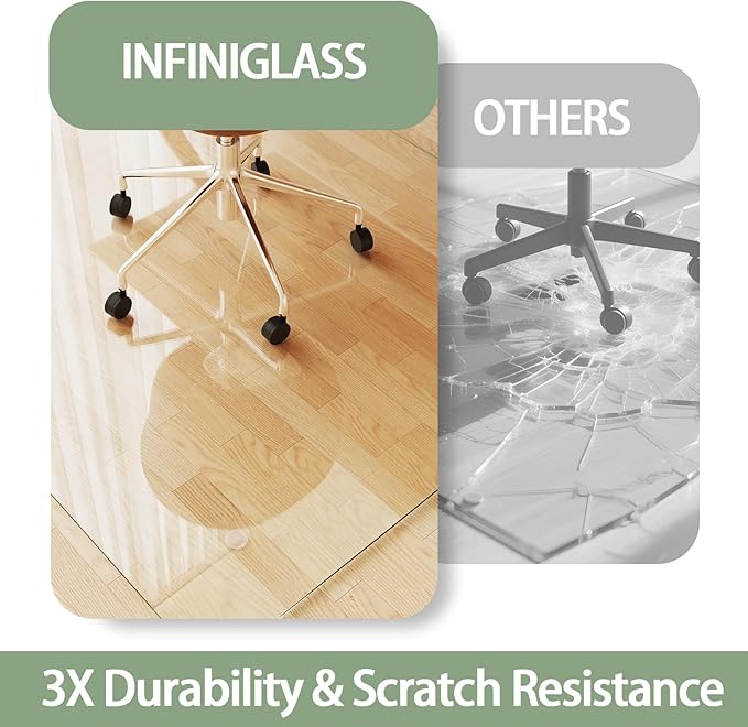 Tempered Glass Chair Mat 80"x60" – Ultra-Clear Office Chair Mat for Hardwood Floors & Low-Pile Carpets – Heavy-Duty 0.2" Scratch-Resistant Surface with Non-Slip Pads – Supports 1,000 lbs