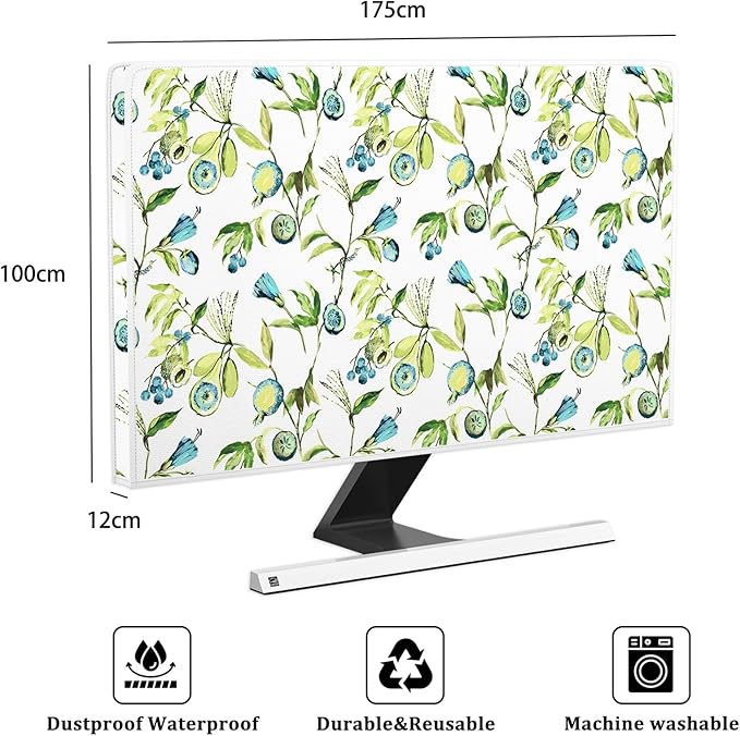 Waterproof Screen Television Dust Cover 75 Inch Anti-Static Protective Cover for LCD LED PC Desktop and Home Hanging TV Full Body Covers for TV Screen，Watercolour Blueberry Fruit