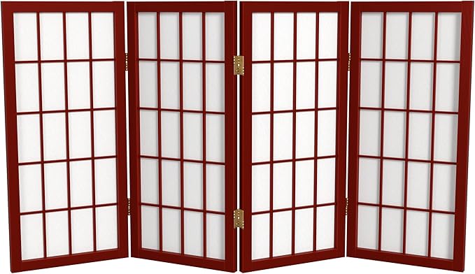 2 ft. Short Desktop Window Pane Shoji Screen - Rosewood - 4 Panels