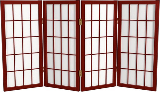 2 ft. Short Desktop Window Pane Shoji Screen - Rosewood - 4 Panels
