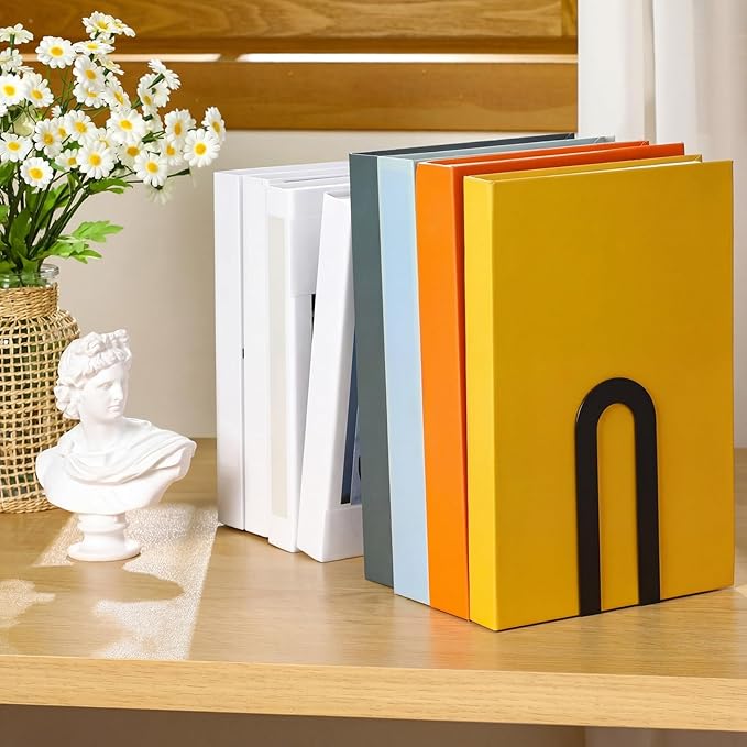 Chunful 8 Pcs Black Modern Metal Book Ends for Shelves Decorative Small Bookends Book Shelf Organizer Minimalist Design Stopper to Hold Books for Home Office (5.5 * 3.75 * 2.25inch)