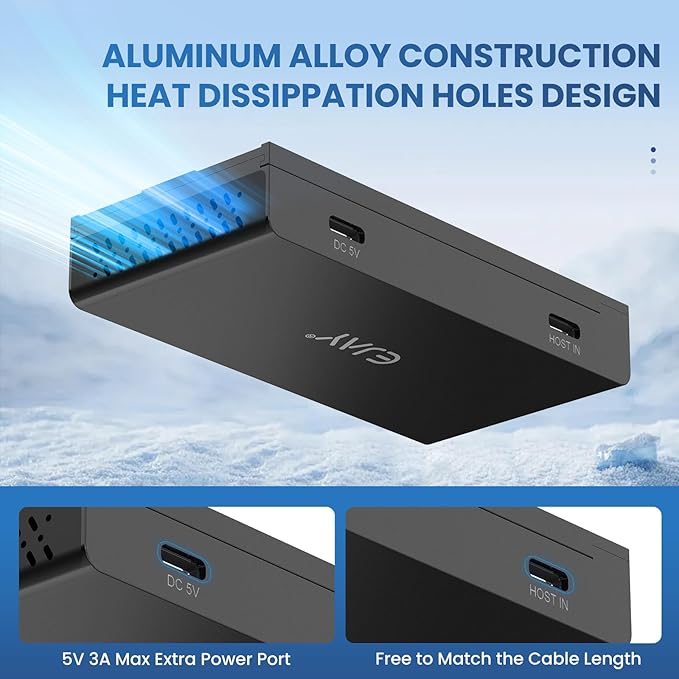 EJAY 4-Port Magnetic USB 3.0 Hub, 5Gbps High-Speed Data Transfer, Includes 2 Packs Sliding Rail, Screws & Sticky Pads for MacBook Laptop PC