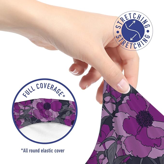 Ambesonne Floral Office Chair Slipcover, Violet Tones Grungy Look Flower Print Wild Rose, Protective Stretch Decorative Fabric Cover, Standard Size, Purple Grey