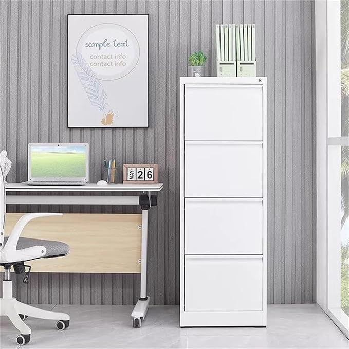 4 Drawer File Cabinet with Lock, Vertical File Cabinets for Home Office, Heavy Duty Metal Lockable Filing Storage Cabinet for Letter/Legal/a4/f4 Size Files, Assembly Required, White