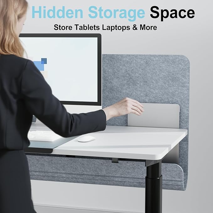 Desk Privacy Panel with Wire Management, 47.2 x 22.5 inch Sound Absorbing Felt Cubicle Desk Divider with Hidden Cord Organizer, Clamp or Screw Mount, Acoustic Partition for Office & Home