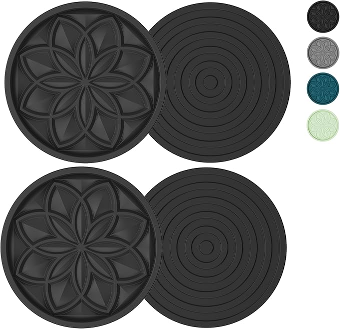 HFHOME Coasters for Drinks 4 Pcs Silicone Coasters Set, Drink Coaster for Coffee Table, Table Cup Mat Desk Coaster for Drinks, Bar Coasters for Home Decor Tabletop Protection Gift - Black