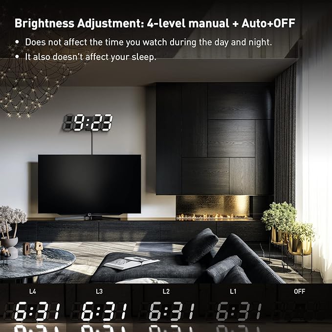 3D LED Clock Desk Alarm Clock Wall Clock with Remote Control, 9.7" LED Electronic Clocks, Snooze Model, Temperature, Night Light Auto/Custom Brightness